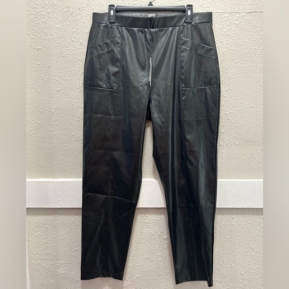 H Halston Faux Leather Seamed Pull-On Pants Large - Picture 2 of 8